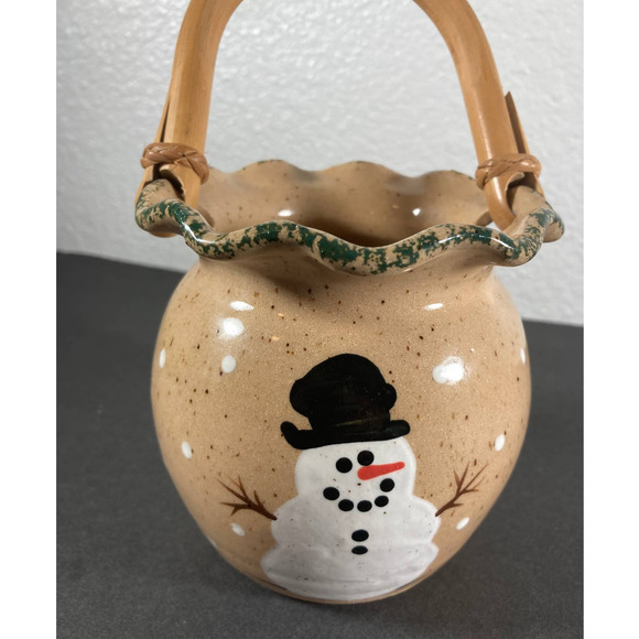 Snowman Ceramic Basket THREE RIVERS‎ POTTERY - Picture 2 of 10